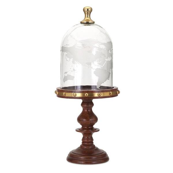 Unbranded 19 in. Cherry Wood Globe Cloche with Wood Base