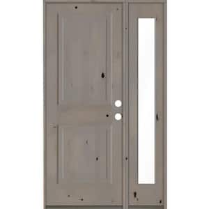 44 in. x 80 in. Rustic knotty alder Left-Hand/Inswing Clear Glass Grey Stain Square Top Wood Prehung Front Door w/RFSL