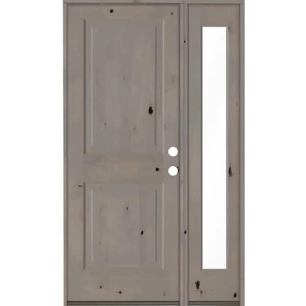 Krosswood Doors 46 in. x 80 in. Rustic knotty alder Left-Hand/Inswing Clear Glass Grey Stain Square Top Wood Prehung Front Door w/RFSL