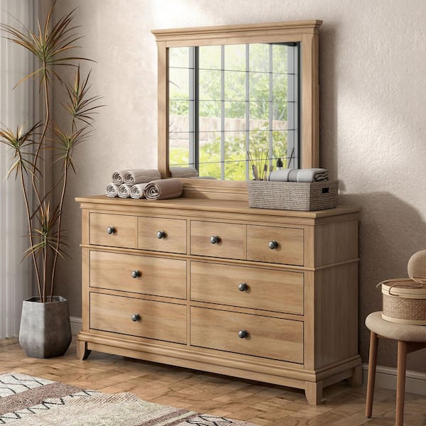 Furniture of America Zeller Natural Oak 6-Drawer 62 in. Dresser with Mirror and Cedar Bottom Drawers