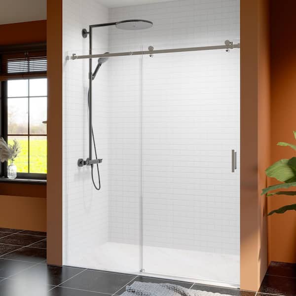 Reversible 56 to 60 in. W x 74 in. H Sliding Frameless Shower Door in Chrome with Smooth Sliding and Tempered Glass