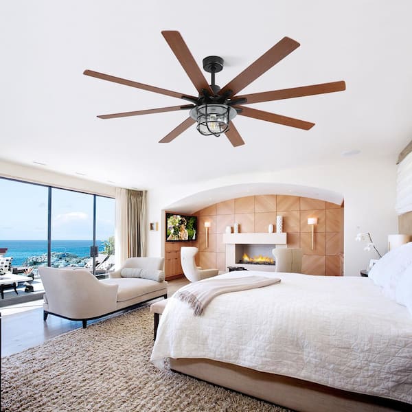 66 in. Indoor Black Ceiling Fan with 6-Speed Wind 8-Blades Remote Control Reversible DC Motor
