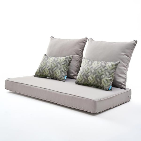 BLISSWALK Gray 5-Pieces Outdoor Bench Replacement Cushion with 2 Lumber Pillows by for Patio Furniture