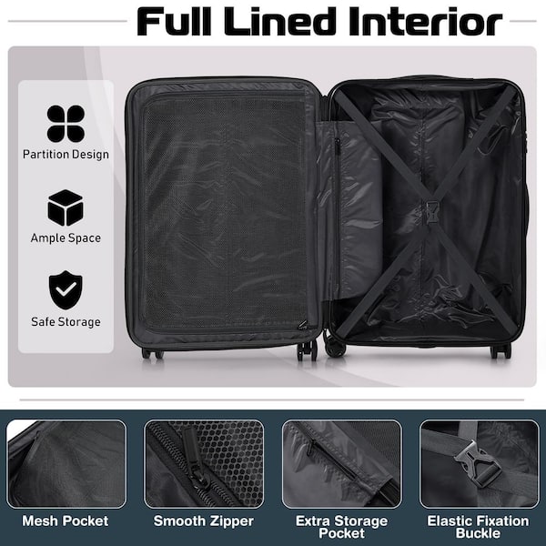 Costway 3-Piece Black Hardshell Luggage Set Expandable Suitcase