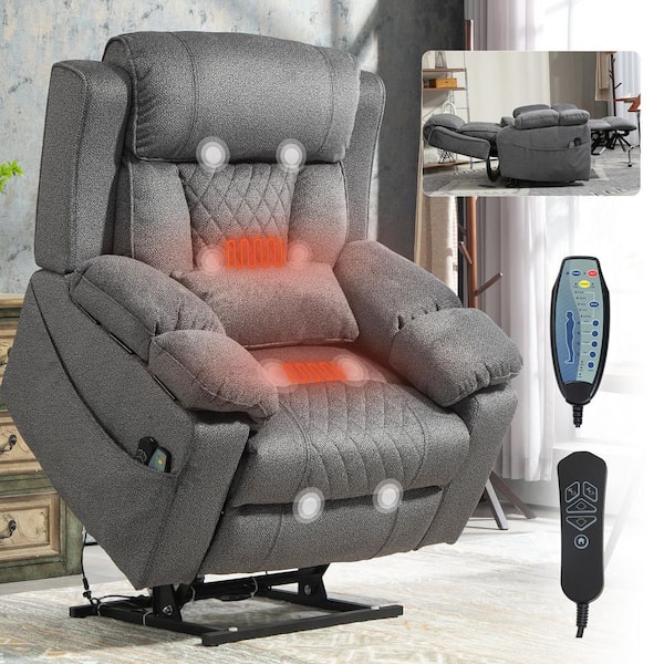 aisword Grey Dual OKIN Motor Chenille Power Lift Recliner with