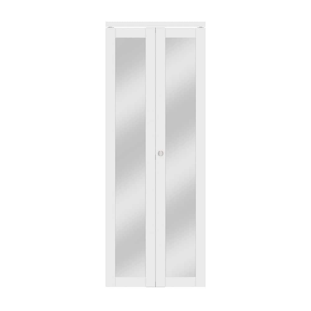 30 in. x 80 in. 1-Lite Mirrored Glass and Solid Core MDF White Finished Close Bi-Fold Door with Hardware price history on PriceWatchPro