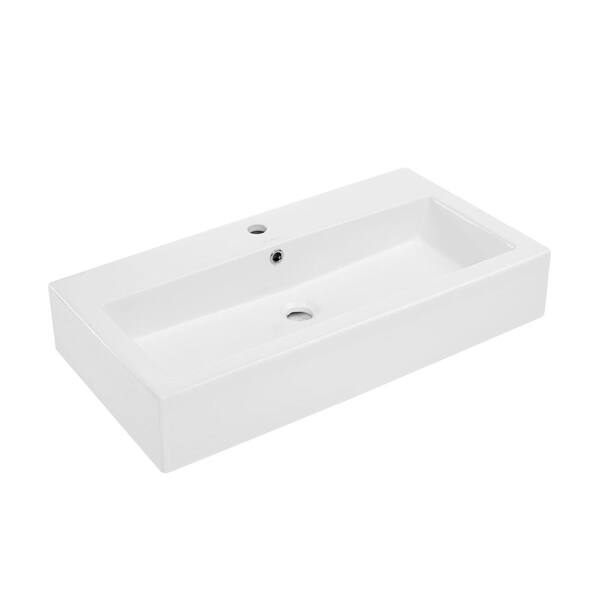 Swiss Madison Glossy White Ceramic Rectangle Voltaire Wide Wall Hung Vessel Sink Sm Ws292 The