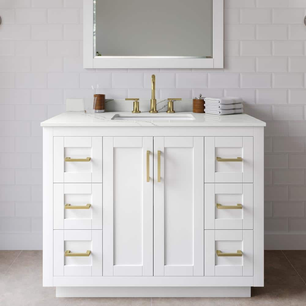 Miranda 42 in. W x 22 in. D x 33.75 in. H Single Bath Vanity in White with Giotto Quartz Top and 34 in. Mirror price history on PriceWatchPro