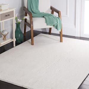 Faux Rabbit Fur Off White 6 ft. x 9 ft. Machine Washable High Low Solid Color Area Rug