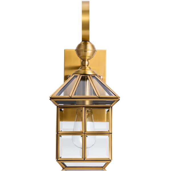 Meluaim 16 in. Height Golden Hardwired Classic Outdoor Wall Light Lantern Sconce with Clear Glass with No Bulbs Included