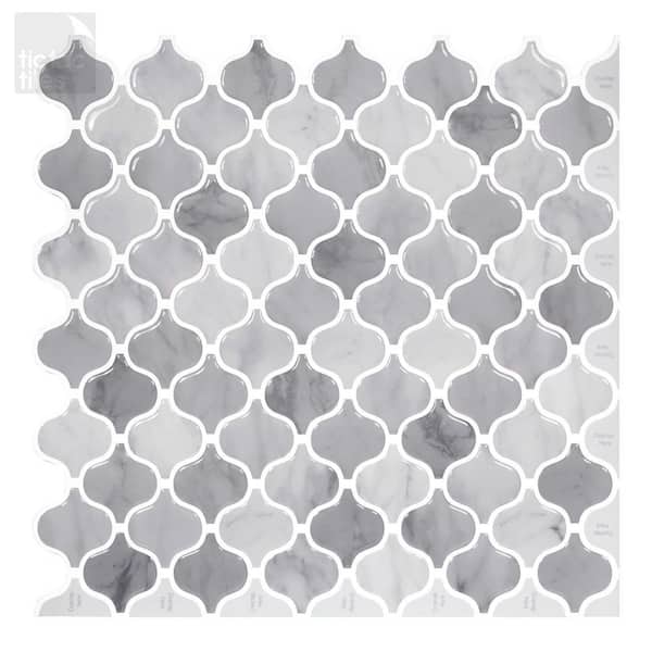 Tic Tac Tiles Thicker Damask Marble 12 in. x 12 in. PVC Peel and Stick Tile (10 sq. ft./10)