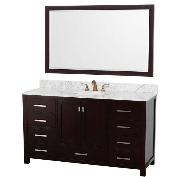 Wyndham Collection Abingdon 61 in. Vanity in Espresso with Marble Vanity Top in Carrera White Mirror-DISCONTINUED