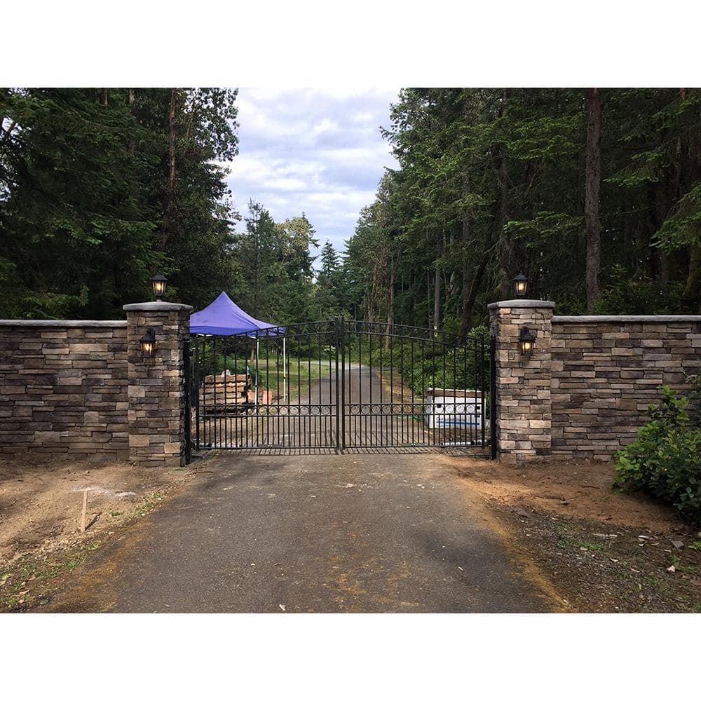 Black Steel Dual Swing Arched Driveway Gate with Posts
