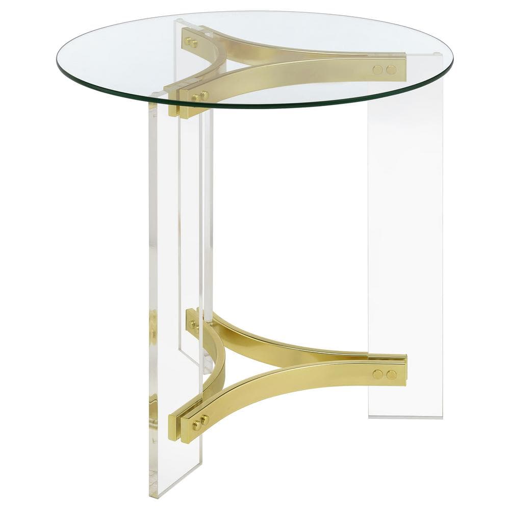 Janessa Round Glass Top End Table with Gold Acrylic Legs
