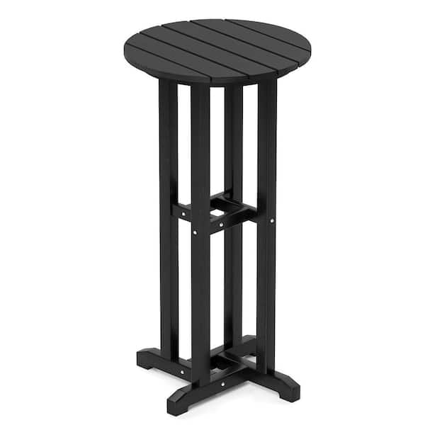 21.5 in. Round Bar Table Patio HDPE Bar Height Dining Table with Slatted Tabletop-Black