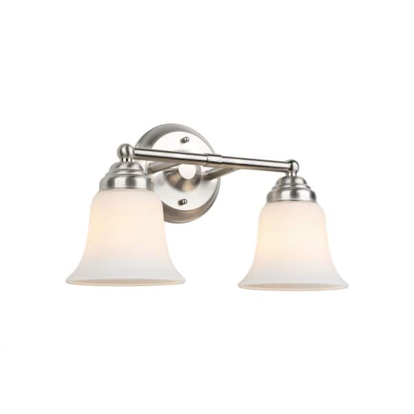 Ashhurst 2-Light Brushed Nickel Vanity Light with Frosted Glass Shades