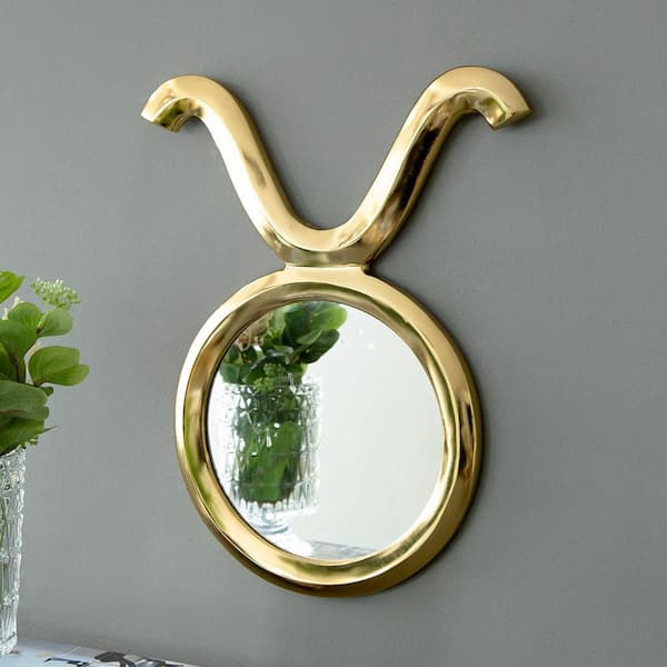 Blisstyle Gold 12.5 in W x 16 in. H Art Deco Round Aluminum Framed Mirror Wall Mirror Wall Decor Mirror