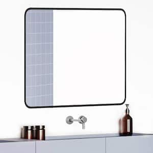 30 in. W x 30 in. H Modern Medium Rounded Square Metal Framed Wall Mounted Bathroom Vanity Mirror in Black