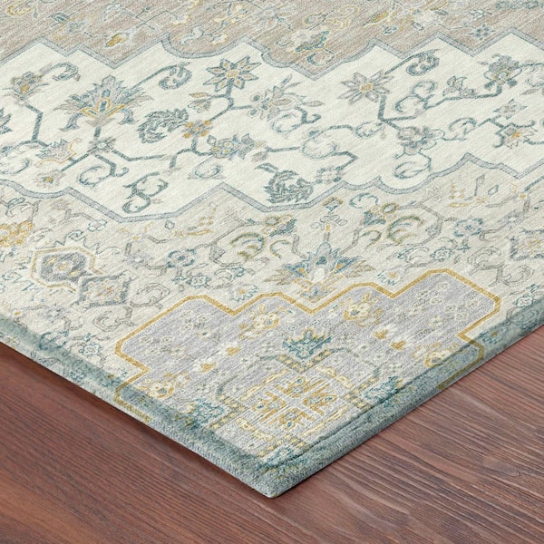 Chantille Machine Washable Indoor/Outdoor Abstract ACN2486 Ivory 8 ft. x 8 ft. Round Rug