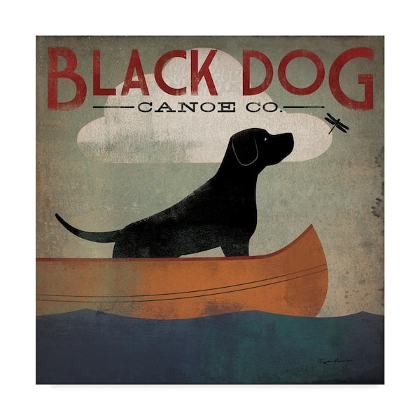Trademark Fine Art Black Dog Canoe by Ryan Fowler Floater Frame Animal Wall Art 18 in. x 18 in.