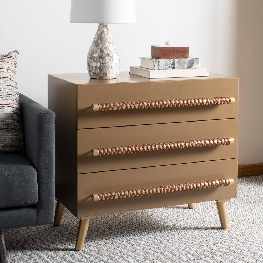 Raquel Light Brown and Gold 3-Drawer Chest