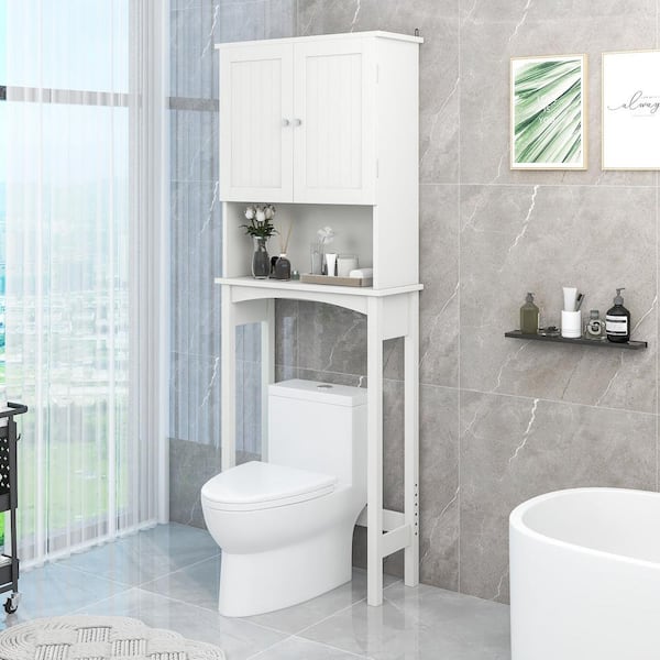 Bathroom Above Toilet Cabinet, White MDF Storage Cabinet, Bathroom Storage  Space Saver with Adjustable Shelf & A Barn Door Cabinet, Over The Toilet