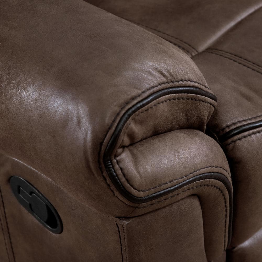 87" Brown Suede Reclining Sofa with Cup Holders