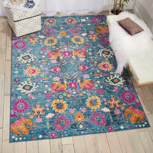 Passion Denim 4 ft. x 6 ft. Floral Transitional Area Rug