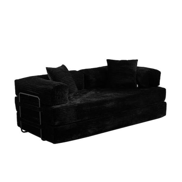 Allwex Mega 80 in. Black Corduroy King Size Convertible Sleeper