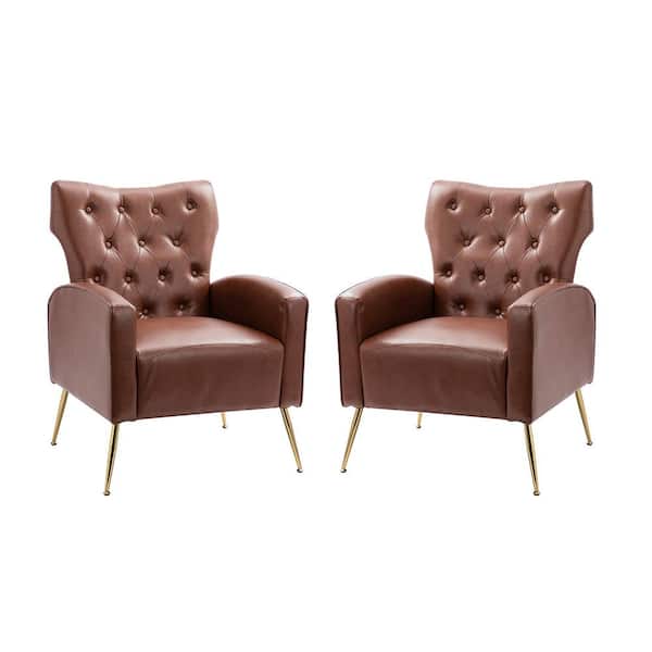 JAYDEN CREATION Actaeon Brown Accent Armchair with Metal Legs (Set of 2)
