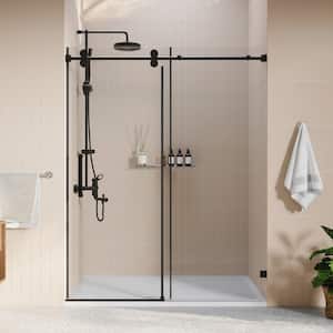 60 in. W x 76 in. H Sliding Frameless Sliding Shower Door in Clear Glass with Matte Black Handle