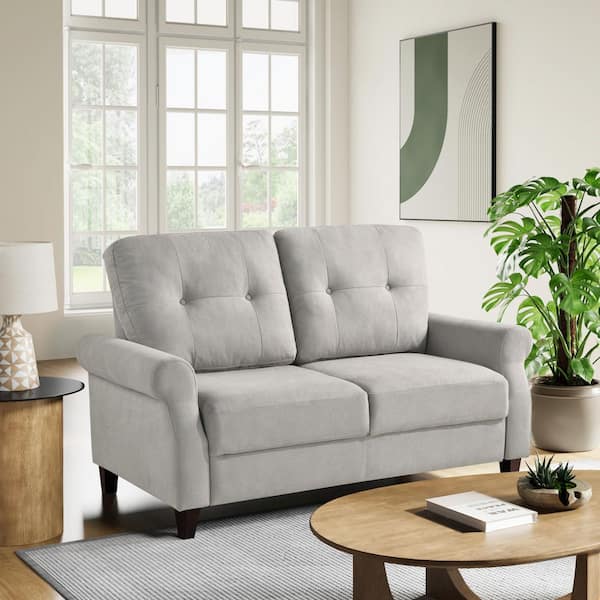Hampton 55.04 in. Rolled Arm Woven Polyester Rectangle Sofa in Sand