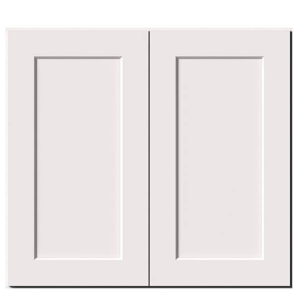 33 in. W x 12 in. D x 30 in. H RTA Solid Wood Shaker Wall Kitchen Cabinet in White With Double Doors and Shelves