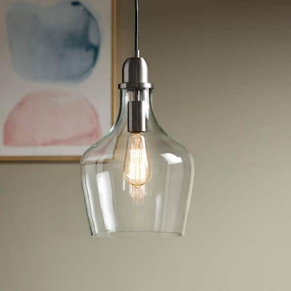 95.5 in. H 1-Light Bronze Auburn Bell Shaped Hanging Glass Pendant Light Chandelier with Clear Glass Shade