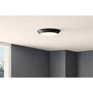 9.5 in. Twist Lift Round LED Flush Mount with Night Light and Extra Black Trim 1300 Lumens Adjustable CCT