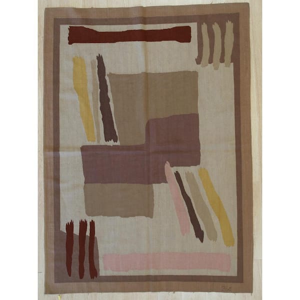 Modern Flat Weave 6 ft. x 8 ft. Beige Contemporary Modern Flat Weave Area Rug