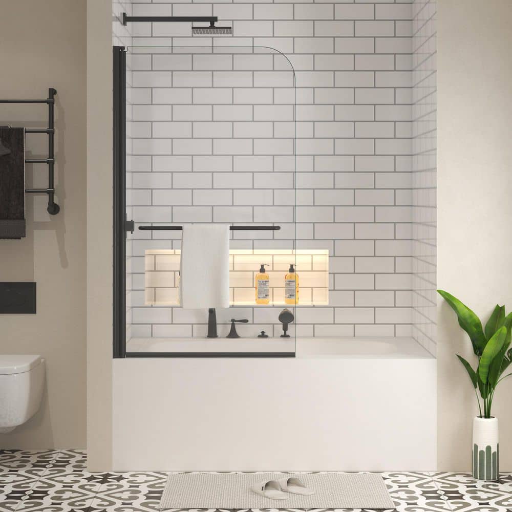 34 in. W x 58 in. H Pivot Tub Door in Matte Black with Clear Tempered Glass price history on PriceWatchPro