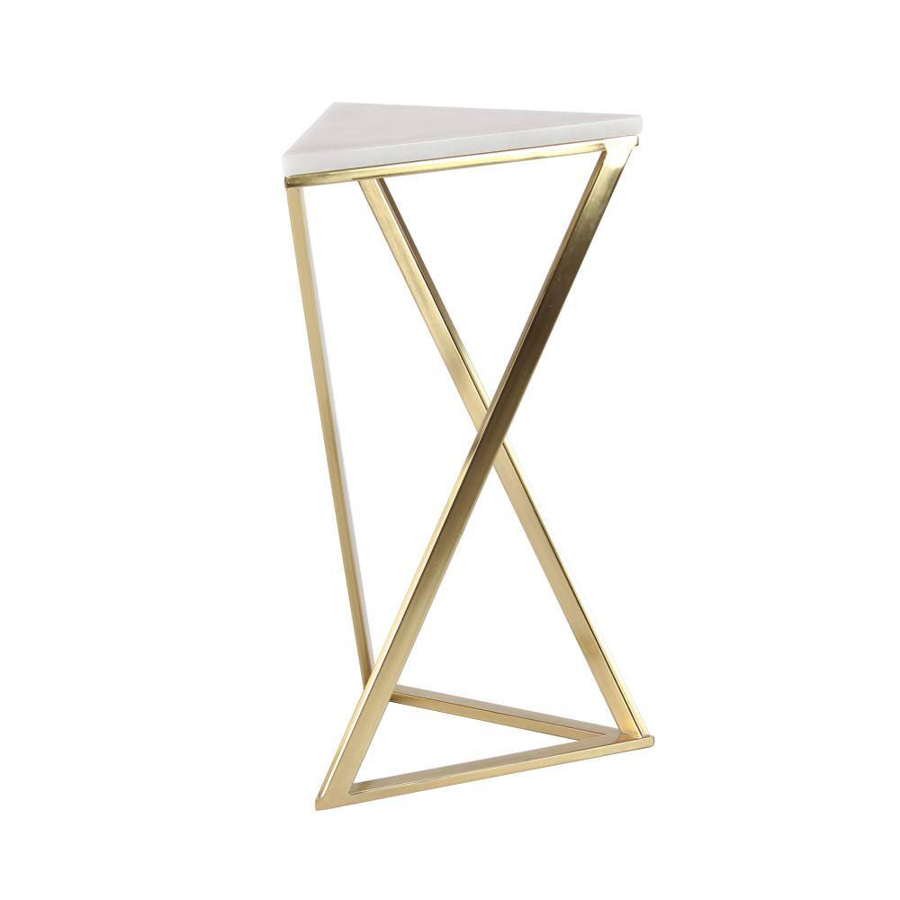 Gold Solid Triangle Stone and Metal Accent Tables 14"W x 24"H Set of 2