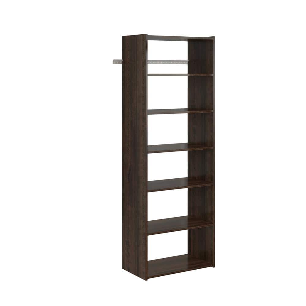Truffle Dark Brown Wood Closet Organizer with Adjustable Shelves