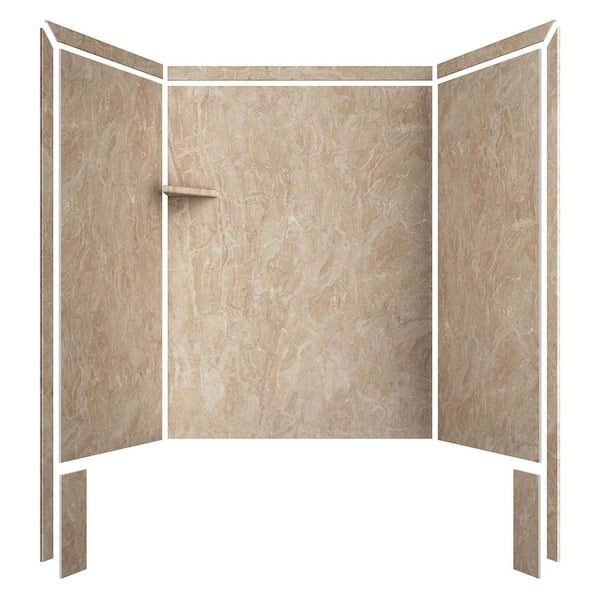 Royale 36 in. x 60 in. x 80 in. 11-Piece Easy Up Adhesive Alcove Bathtub/Shower Wall Surround in Alaskan Ivory
