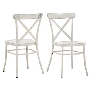 Antique White Finish Metal Dining Chair (Set of 2)