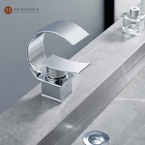 Luxury C Waterfall Single Lever Handle Arc Spout Single-Hole Bathroom Sink Faucet with Pop-up Drain in Polish Chrome