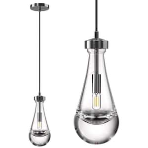 1-Light Modern Silver Chandelier, Pendant Light Kitchen Island with Raindrop Glass Shade (1-Set)