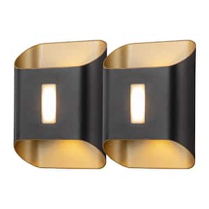 2-Light Outer Black Inner Gold Aluminum LED Outdoor Wall Sconce (2-Pack)