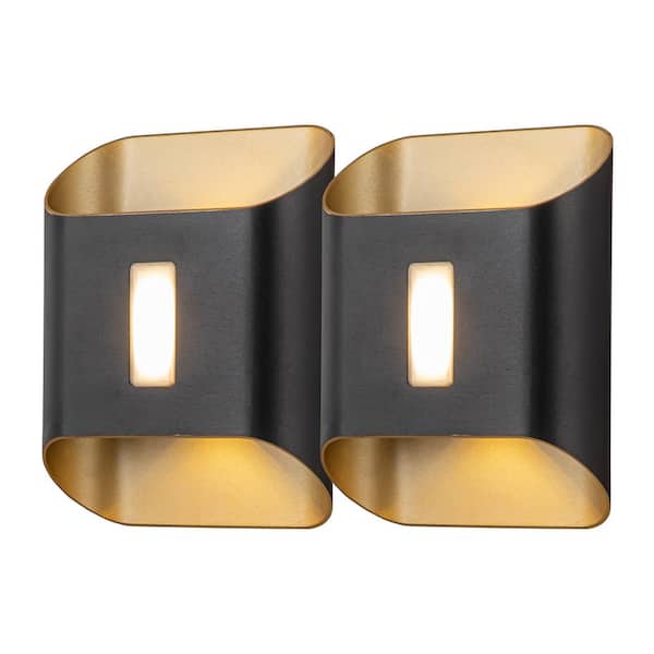 C Cattleya 2-Light Outer Black Inner Gold Aluminum LED Outdoor Wall Sconce (2-Pack)