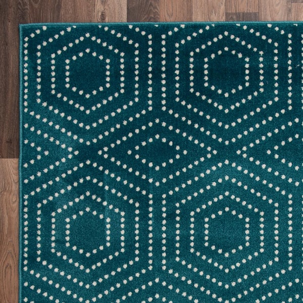Tecopa Valeria Teal 7 ft. 10 in. x 9 ft. 10 in. Geometric Polypropylene Indoor/Outdoor Area Rug
