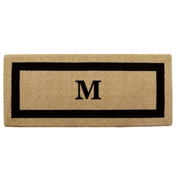 Nedia Home Heavy Duty Black 24 in. x  57 in. Coir Single Picture Frame Monogrammed M Indoor Outdoor Door Mat
