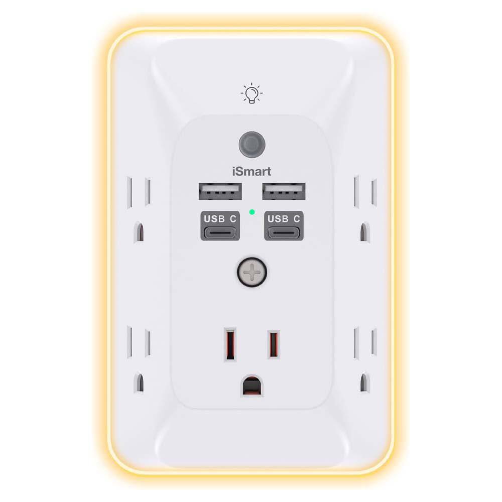 4-Outlet Extender with 2 USB-A, 2 USB-C Ports Surge Protector with Night Light for Bathroom Kitchen Camper Dorm Room price history on PriceWatchPro