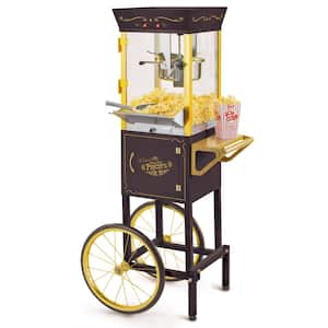 Vintage Professional 8 Oz Kettle Black Popcorn Cart with Interior Light, Measuring Spoons and Scoop