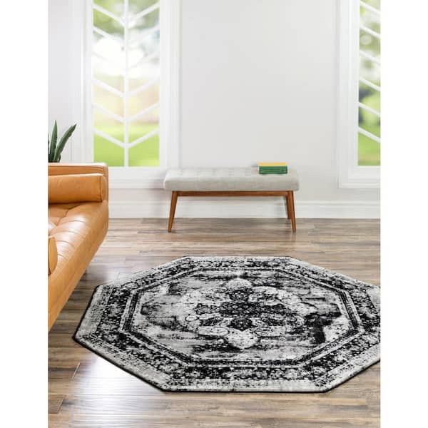 Sofia Salle Garnier Black 7 ft. 10 in. x 7 ft. 10 in. Area Rug